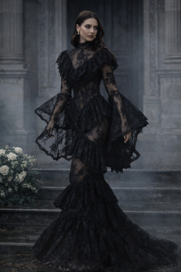 Midnight Cathedral Lace Gown