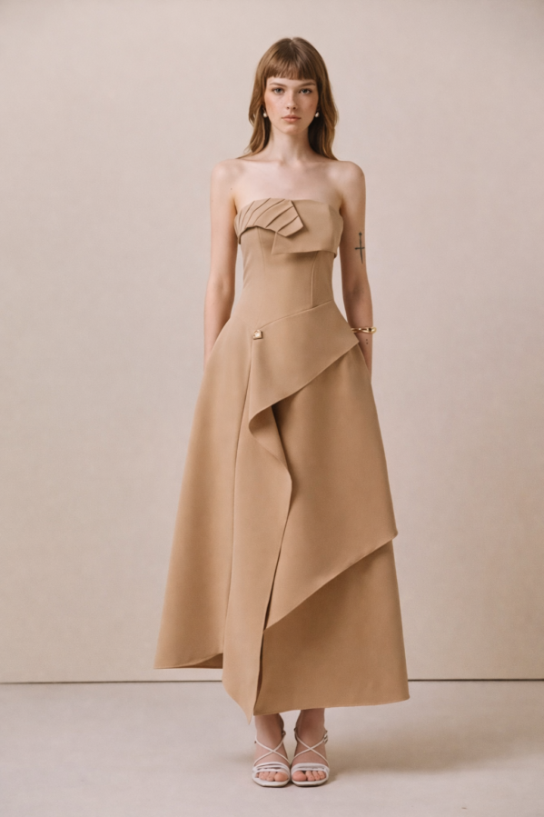 Desert Muse Asymmetrical Strapless Gown
