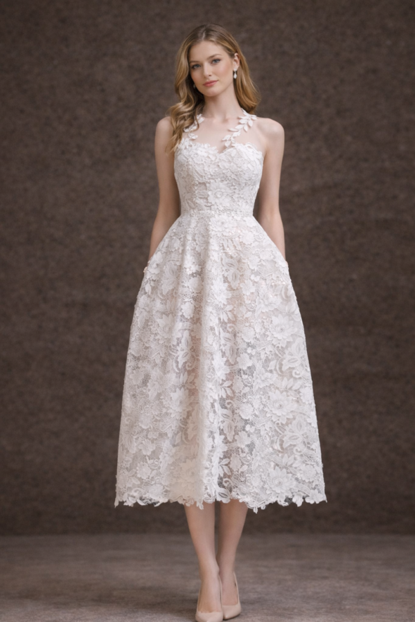 Celestine Floral Lace Halter Midi Dress