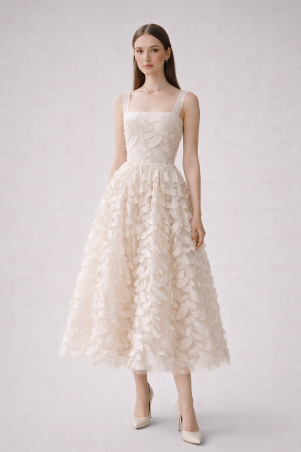 Étoile Jardin Leaf Appliqué Couture Midi Dress