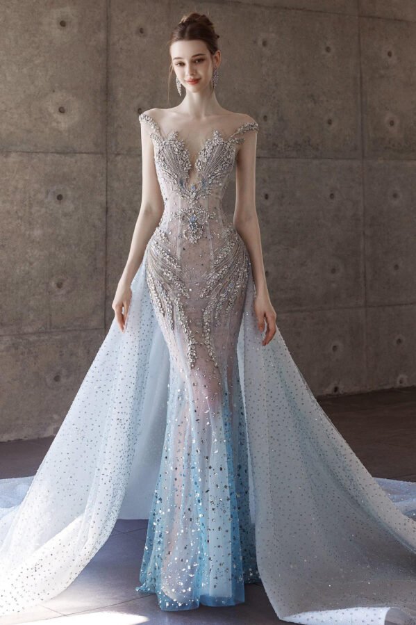 The "Celeste" Gown: A Hand-Encrusted Crystal Mermaid Masterpiece with Ethereal Stardust Detachable Train