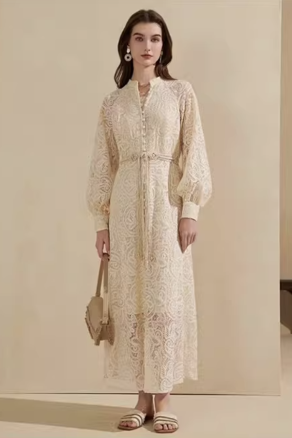 “Lumière Courtyard” Lace Midi Dress