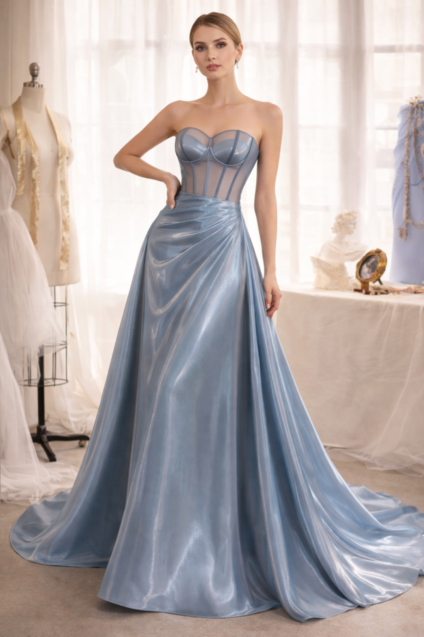 Ice Blue Illusion Corset Gown