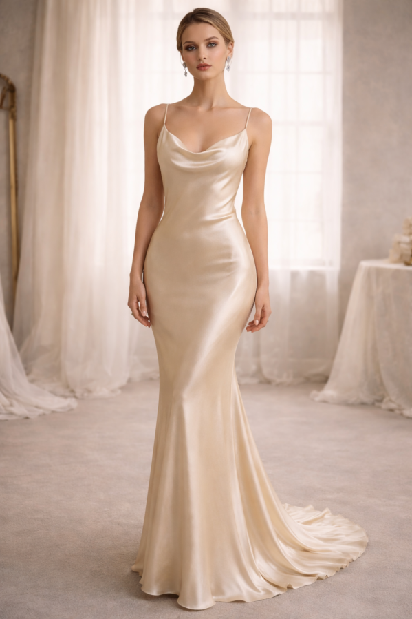 Champagne Pearl Silk Slip Gown